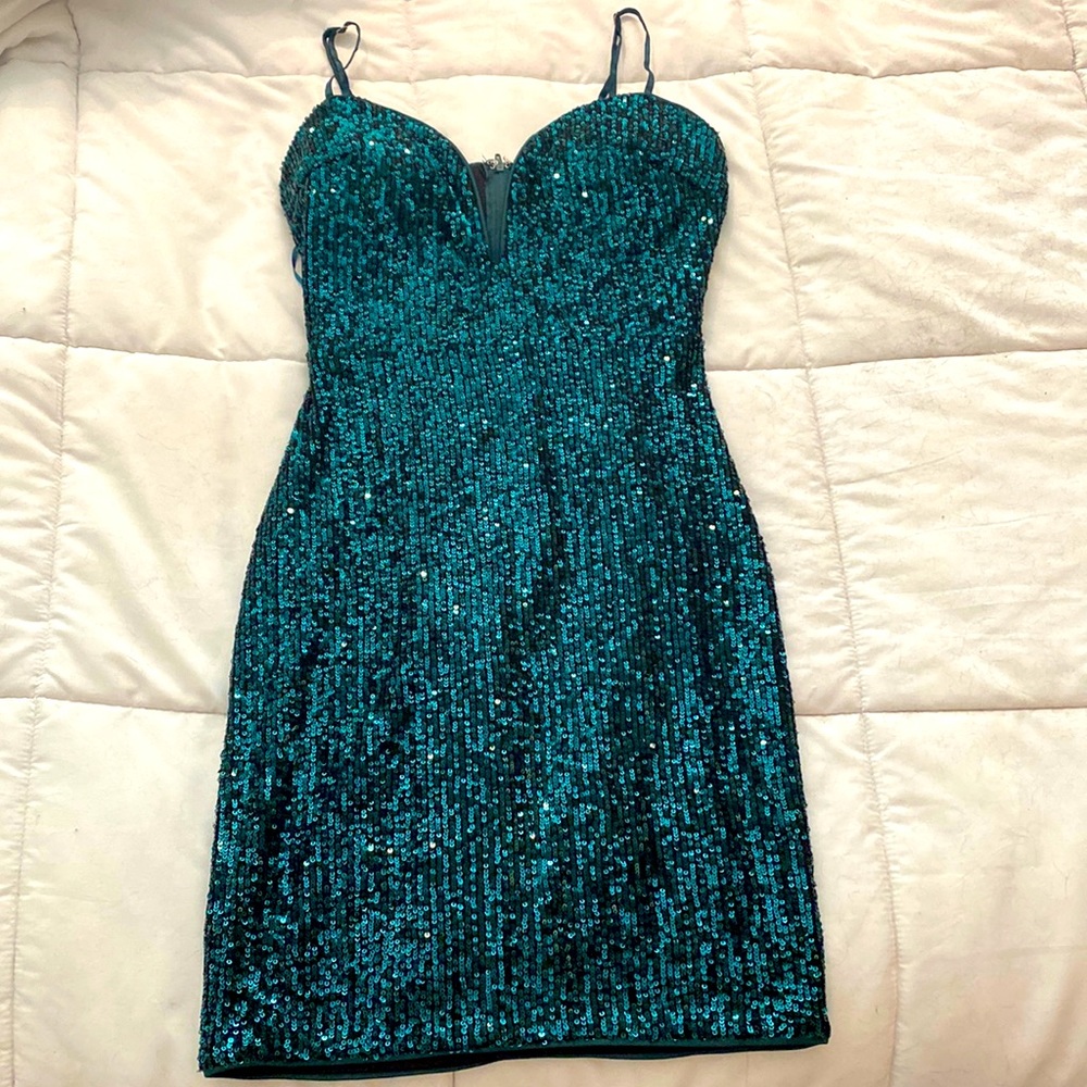 Teal Sequin Cocktail Dress